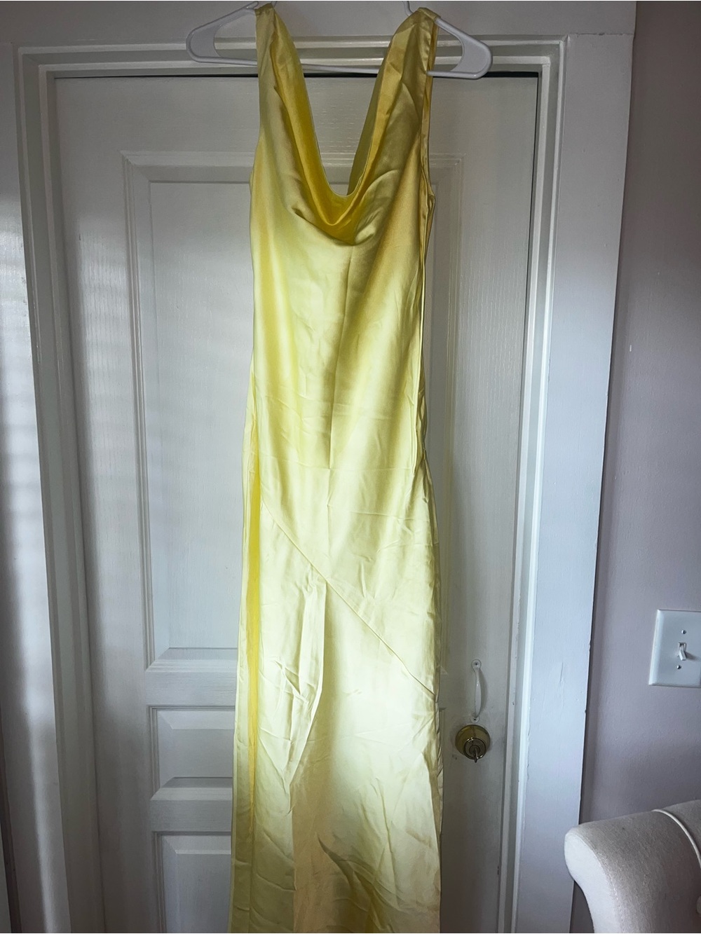 Peppermayo Pale Yellow Asymmetrical Open Back Dress - Picture 3 of 4